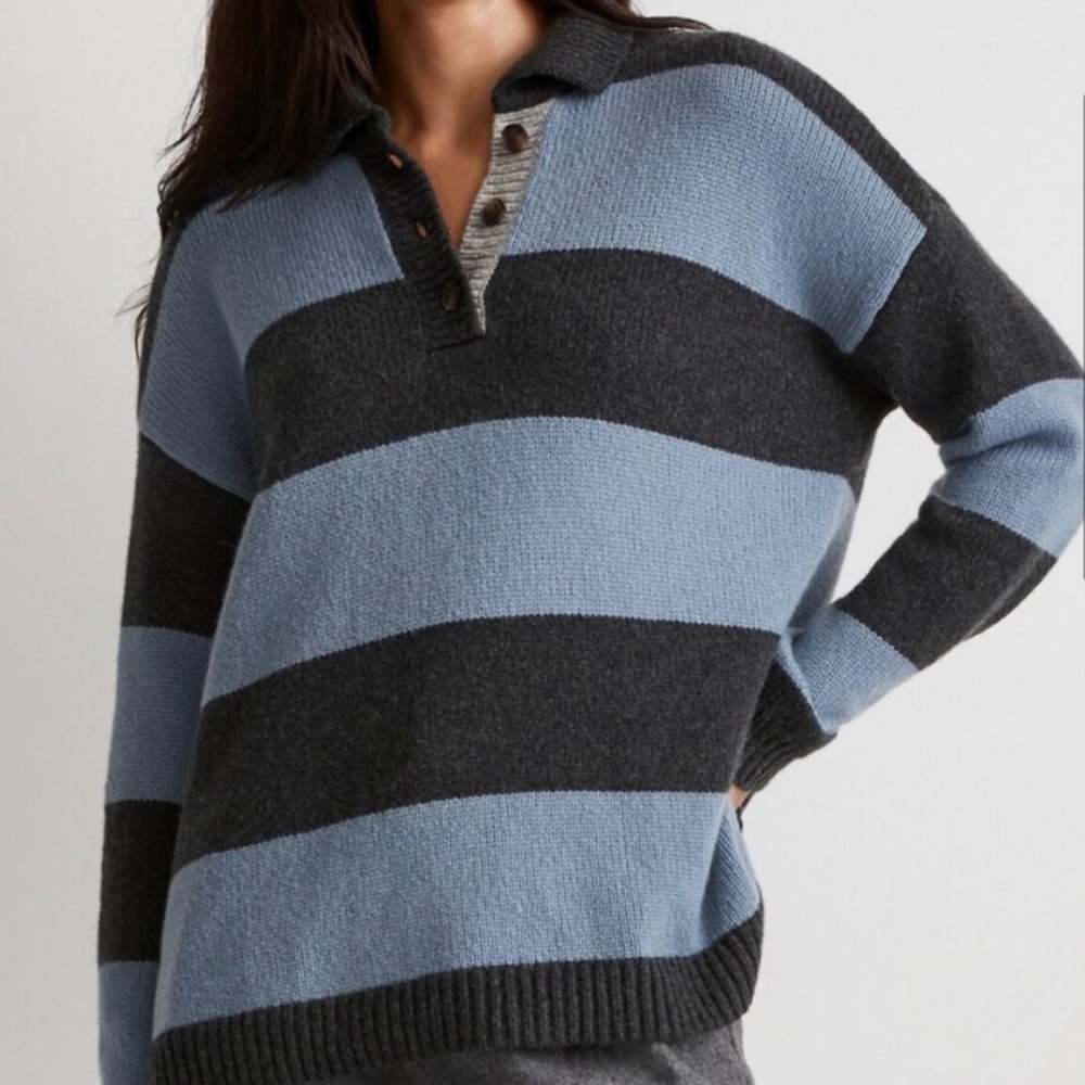 madewell blue and dark grey rugby sweater - Picture 2 of 11